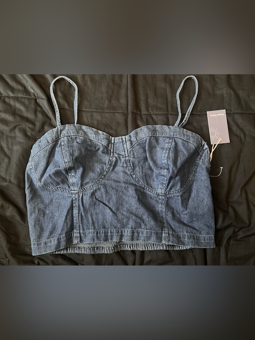 Denim-Look Cropped Bustier Top - Blue